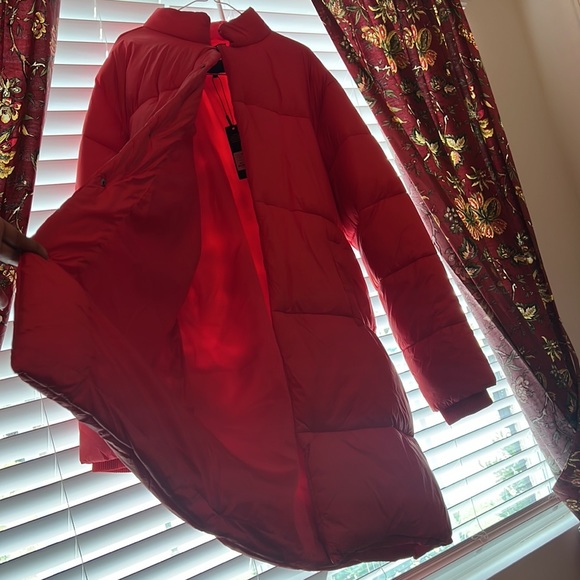 Red Long Puffer Jacket - Picture 6 of 7